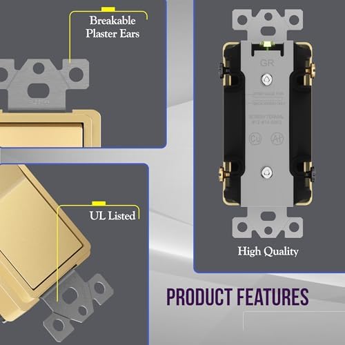 ENERLITES Gold 4-Way Decorator Paddle Rocker Light Switch, 15A, 2 Pack