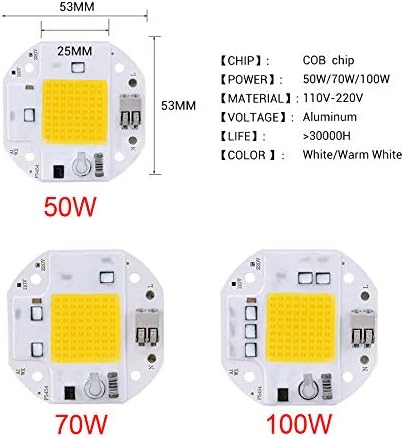 3-Pack, LED COB Chip Floodlight 100W/70W/50W AC110V Welding Lamp Smart IC No Need Driver Spotlight Household Bulbs(Warm White,70W)
