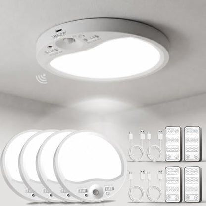 TANBABY Rechargeable Motion Sensor Ceiling Light Indoor with Remote, 4 Pack