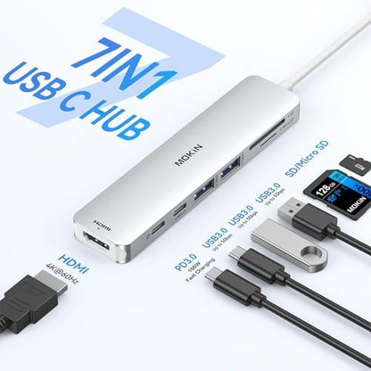 MOKiN 7 in 1 USB C Dongle with HDMI, microSD/SD Card Reader, Data Port, 100W PD, 2 USB 3.0 for MacBook Pro/Air, Dell XPS, Lenovo Thinkpad