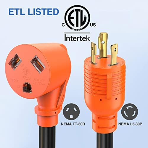 Nilight 30 Amp to 30 Amp RV Generator Adapter Cord ETL Listed L5-30P TT-30R