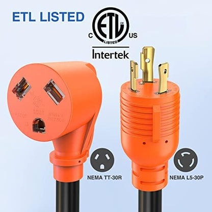 Nilight 30 Amp to 30 Amp RV Generator Adapter Cord ETL Listed L5-30P TT-30R