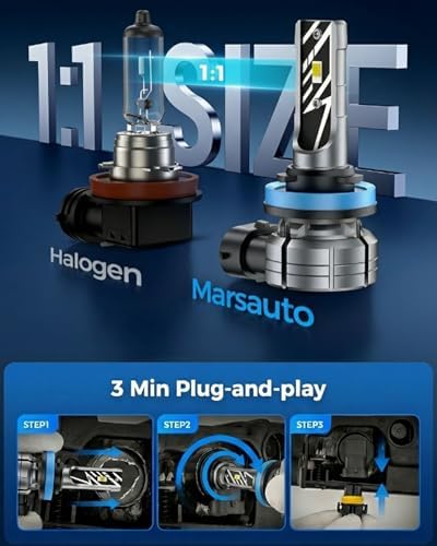 Marsauto H11/H16/H8 LED Fog Light Bulb, 14,000LM 6500K White-2 Pack