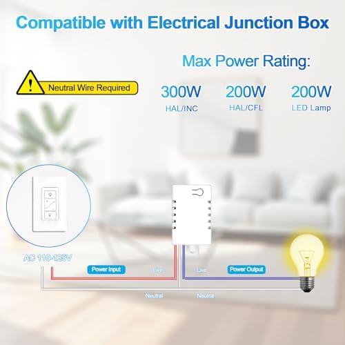 Wireless Light Switch, Remote Light Switch Compatible with Alexa, Smart Wireless Dimmer Switch and Receiver, Wall Lighting Fixture for Ceiling Lights, Fans, Lamps