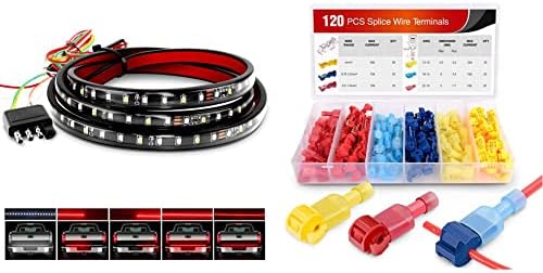Nilight 60" Truck Tailgate Light Bar 108 LED Single Row Tailgate Light Strip & 50004R 120 Pcs/60 Pairs Quick Splice Wire Terminals T-Tap Self-Stripping
