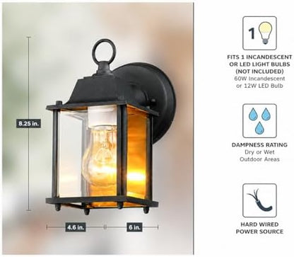 Designers Fountain Ivy Trail Outdoor Light Fixture Pack of 2, 8.25 Inch Exterior Wall Lantern Sconce Set for Front Door, Patio and Porch, Black, D334M-5EW-BK2