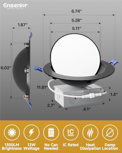 Ensenior 6 Pack 6 Inch Black LED Eyeball Gimbal Recessed Light, 5CCT