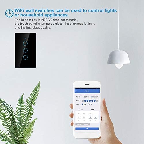 3-gang Smart Switch Wall Light Remote Control Voice Control Switch Single Circle for Home SIRI(US Black)