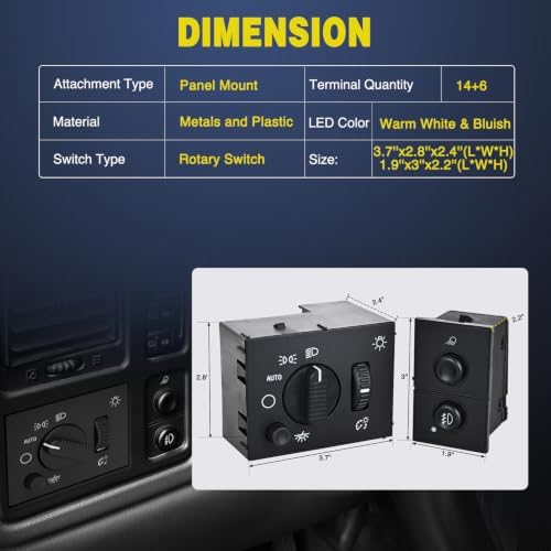 Nilight Headlight Dimmer Switch and Cargo Fog Light Switch Compatible with 2003 2004 2005 2006 2007 Chevy Avalanche Silverado Suburban Tahoe GMC Sierra Yukon Hummer H2 2003-2006 Cadillac Escalade
