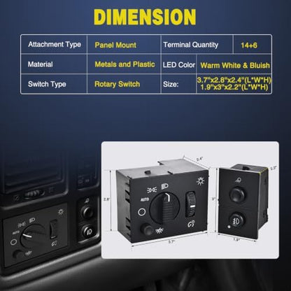 Nilight Headlight Dimmer Switch and Cargo Fog Light Switch Compatible with 2003 2004 2005 2006 2007 Chevy Avalanche Silverado Suburban Tahoe GMC Sierra Yukon Hummer H2 2003-2006 Cadillac Escalade