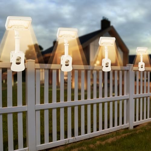 Clip On Solar Motion Lights Outdoor,360°Rotatable Fence Lights(4Pack,3000K)