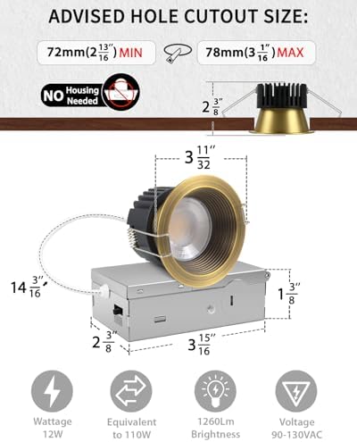 Adetu 1 Pack 3 Inch 5CCT Bronze Anti-Glare LED Recessed Ceiling Light