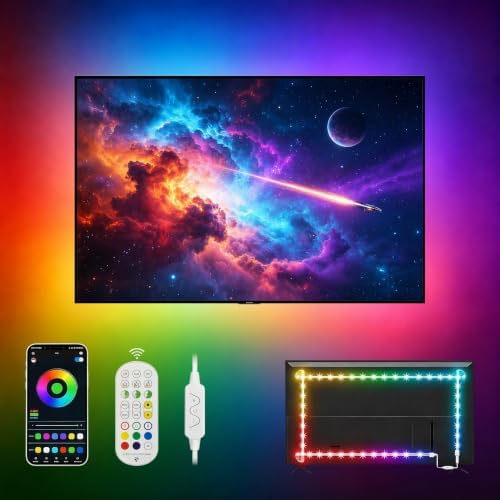LED Lights for TV, DTQJ 13.1ft ICRGB TV LED Backlight for 32-65 Inch, USB Powered TV Lights Behind with Bluetooth APP and Remote Control, Light Sync Music LED Strip Lights for Bedroom/Gaming