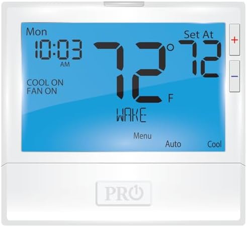 PRO1 T805 Single Stage Programmable Wall Thermostat for 1 Heat/1 Cool Conventional Systems, Conventional Digital Thermostat for Home