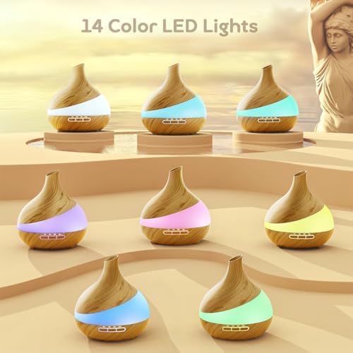 HJTHJT 500ML Essential Oil Diffuser for Home: 14 Color LED Humidifier