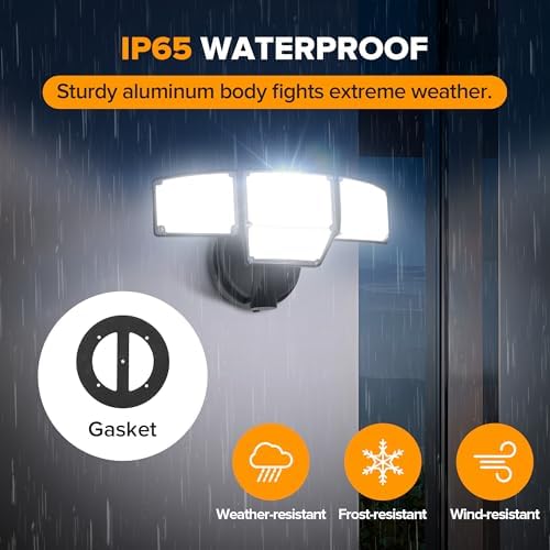 LUTEC 80W 9000LM Flood Lights Outdoor, Hardwired Switch Controlled LED Security Lights with 4 Heads, IP65 Waterproof, 5000K Daylight for Garage, Yard, Patio (Black)