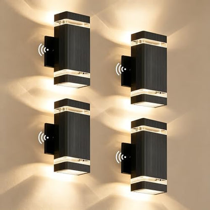 JYV Square Dusk to Dawn Outdoor Wall Lights, Up and Down, Black 4 Pack