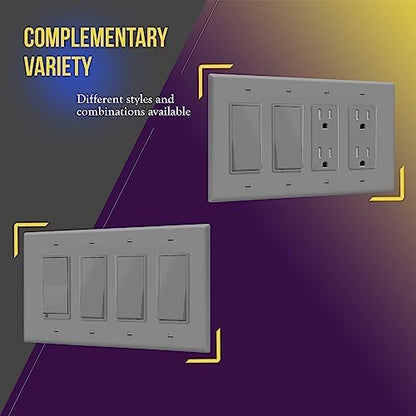 ENERLITES 4-Gang Gray Mid-Size Decorator Switch Outlet Wall Plate Cover