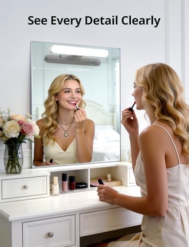 Combuh 2 Pack Battery Operated Bathroom Mirror Lights Bar for Vanity Stick on, Rechargeable 14 Days Extended Battery Life Bright Make up Lighting Cordless 360° Adjustable Luces para Espejo for Desk