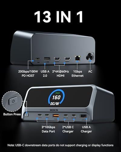 MOKiN Laptop Docking Station Dual Monitor for MacBook, Built-in 160W Power