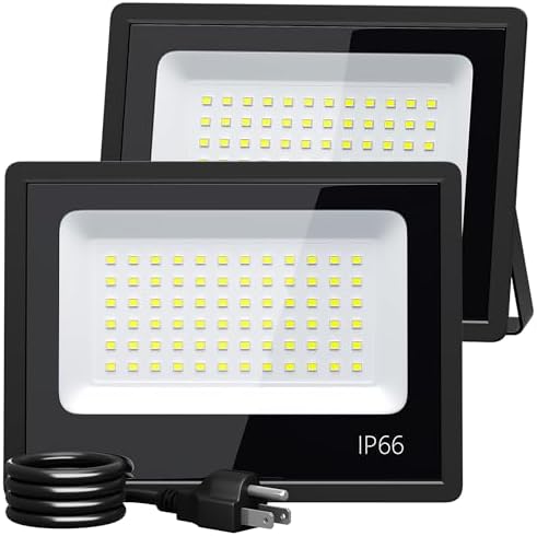 XXBSAZ 50W LED Flood Lights Outdoor, Daylight 6500K 9000LM, AC85-265V, IP66 Waterproof, High Power Commercial Work Lights, Super Bright Security Stadium Lights for Parking Lots, Warehouses, Yard