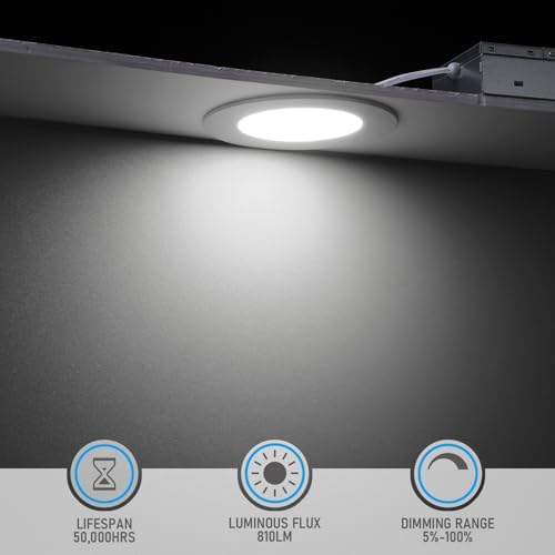 TORCHSTAR 12-Pack 4 Inch Ultra-Thin LED Recessed Light, CRI90 9W, 5000K