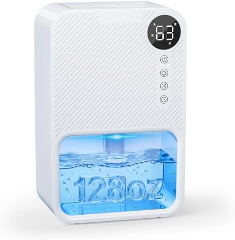 Dehumidifier,128oz Visible Water Tank 1000 sq.ft Dehumidifier for Home – Quiet Portable Unit with 24-Hour Timer, Auto Shut-off, Sleep Mode & 7-Color Night Light for Bathroom, Bedroom, Basement, RV