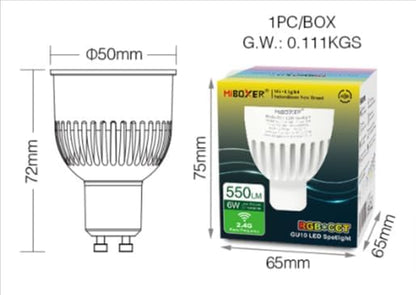 MiBOXER FUT106 6W GU10 RGB+CCT LED Spotlight 2.4G, 2.4G RGB+CCT Bulb, Spotlight, 2.4GHz RF Remote Controllable