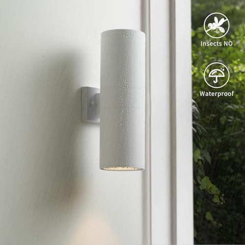mirrea 18" Modern Outdoor Porch Light in 2 Lights, Matte White, 2 Pack