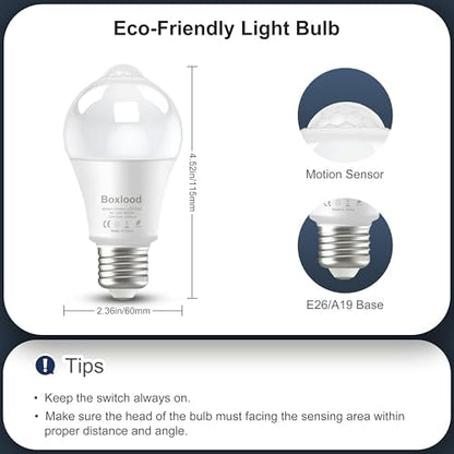 Motion Sensor Light Bulbs, 12W(100W Equivalent) A19 E26 6000K Auto On/Off