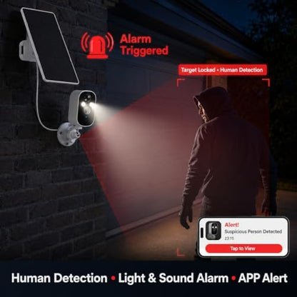 XVIM 2K Solar Camera 2-Pack Wireless Outdoor, PIR Detection & 2-Way Audio