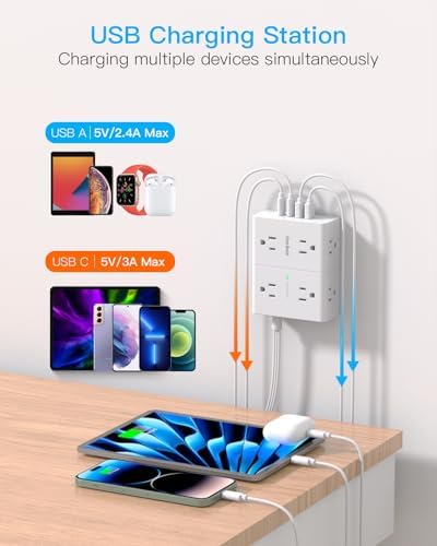 One Beat Surge Protector Power Strip, 6 Ft Ultra Thin Flat Extension Cord