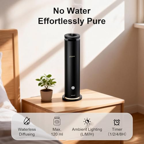 Waterless Diffuser Pro with 5 Scent Oils, Luxury Hotel-Class Essential Oil Diffuser Aromatherapy Machine with 1500 Sq Ft Cover, 6 Mist, 4.06Oz Diffusers for Home Large Room Hotel SPA - Black