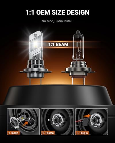 SEALIGHT H7 Fog Bulb 50000LM Super Brigh, 6500K Cool White with Cooling Fan, 1:1 Mini Size Light Bulbs, Plug-N-Play, Pack of 2