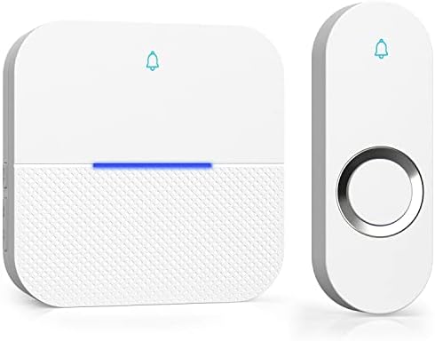 AIDA Lighted Wireless Doorbell for Home, Waterproof Battery Doorbell Wireless 1,000ft Range, 5 Volume Levels with 58 Chimes & LED Flash on Receiver (White, 1 Button & 1 Receiver)