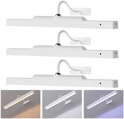 Picture Light with Remote - 16in White Rechargeable Battery Wall Light for Paintings, Cordless Wall Sconce for Art Painting & Photo Frames, 5000mAh with Timer, 350LM Brightness (3-Pack)
