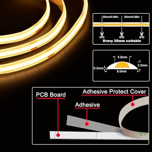 Pandery led Strip Lights Waterproof,DC24V Strip Lights IP65,3000K Warm White,320LEDs/M,8MM Wide,16.4ft/5M,CRI90+,Outdoor led Strips for Bathroom Decor,Pool,Aquariums(Not Included Power)
