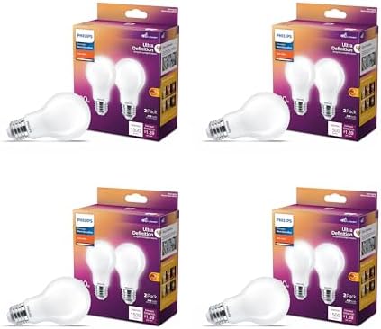 PHILIPS LED 100W A19 8-Pack Ultra Definition (2700K) 1500 Lumen (11.5W = 100W) Dimmable Frosted Flicker-Free Light Bulbs