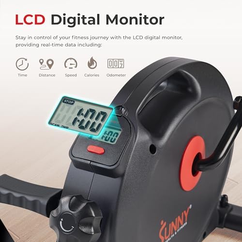 Sunny Health & Fitness Smart Mini Cycle, Under Desk Pedal Arm/Leg Exerciser | Dual Function, Low-Impact Cycle Workout, Rehab/Recovery, Space-Saving Design, Mesh-Belt Resistance, SunnyFit App Connectivity