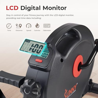 Sunny Health & Fitness Smart Mini Cycle, Under Desk Pedal Arm/Leg Exerciser | Dual Function, Low-Impact Cycle Workout, Rehab/Recovery, Space-Saving Design, Mesh-Belt Resistance, SunnyFit App Connectivity