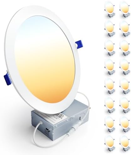 Ensenior 16 Pack 8 Inch LED Recessed Ceiling Light, Dimmable, 2700K-5000K 5CCT, 1600LM 18W 120V, High Brightness Canless Wafer Downlight - ETL&FCC&IC