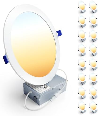 Ensenior 16 Pack 8 Inch LED Recessed Ceiling Light, Dimmable, 2700K-5000K 5CCT, 1600LM 18W 120V, High Brightness Canless Wafer Downlight - ETL&FCC&IC