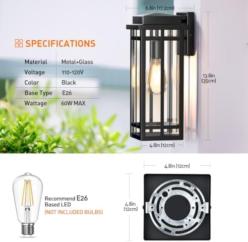 13.8'' Outdoor Wall Light Fixtures 2 Packs, Black Porch Lights