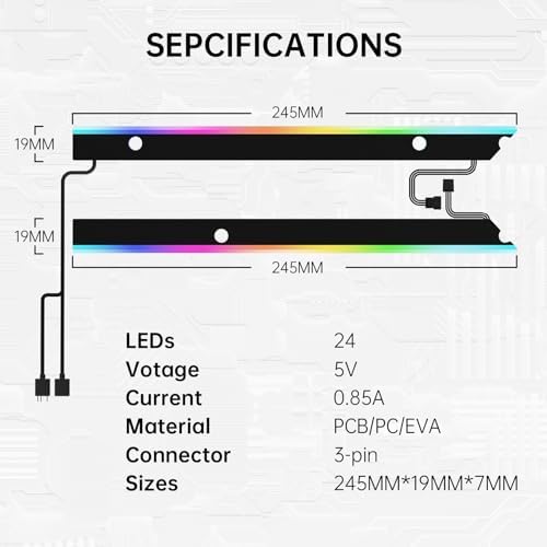 AsiaHorse ARGB Light Strip for Motherboard, 24 Independent Addressable RGB, 5V 3-pin Aura Sync, Lightsaber-X Led PC Parts Kit Compatible with Micro-ATX