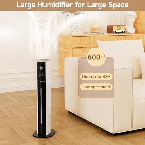 2.4Gal/9L Top Fill Quiet Ultrasonic Humidifier for Large Room Bedroom, Cool Mist Humidifier with Remote, Auto Humidity Control, 3 Speed Modes, 48H Runtime, Indoor Baby Pet Plant Friendly