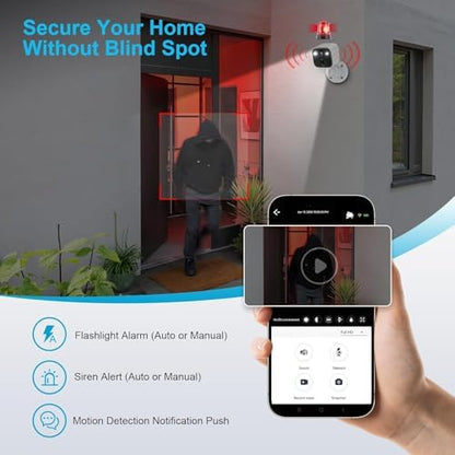 Wireless Outdoor Security Camera, Battery Powered WiFi Camera with 2K Color Night Vision, AI Motion Detection, 2-Way Audio, Spotlight, Siren, IP65 Waterproof, Cloud/SD Storage