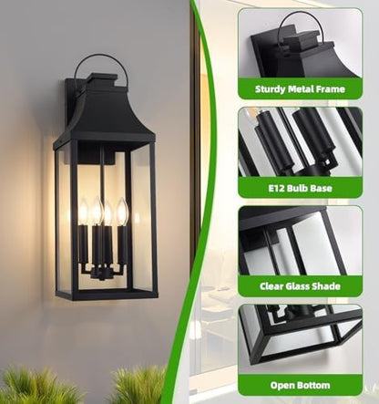 25'' Large Outdoor Wall Lights, Modern Black Exterior Sconce Light Fixture
