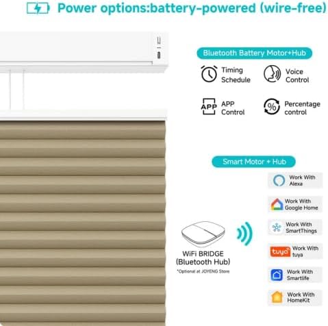 Motorized Top Down Bottom Up Cellular Shades with Remote, Custom Cordless Smart Honeycomb Blinds, Automatic Electric Blackout Window Blinds Work with Alexa Google for Home Office, Light Brown