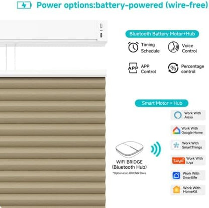 Motorized Top Down Bottom Up Cellular Shades with Remote, Custom Cordless Smart Honeycomb Blinds, Automatic Electric Blackout Window Blinds Work with Alexa Google for Home Office, Light Brown