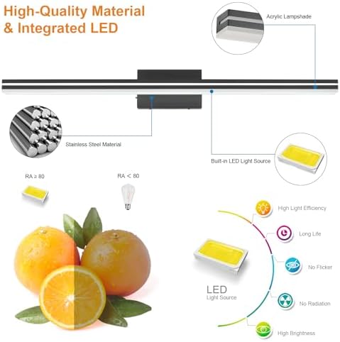 SineRise LED Modern Bathroom Vanity Light Bar (48-Inch, 3000K/4000K/6000K), Matte Black Dimmable Modern Acrylic Bathroom Wall Lighting Fixtures Over Mirror
